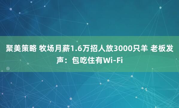 聚美策略 牧场月薪1.6万招人放3000只羊 老板发声：包吃住有Wi-Fi